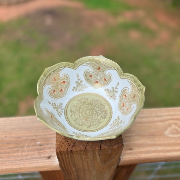 Decorative Bowl Andrea By Sadek Asian Design 3" X 5" Green Gold Trim Japan - Picture 4 of 10